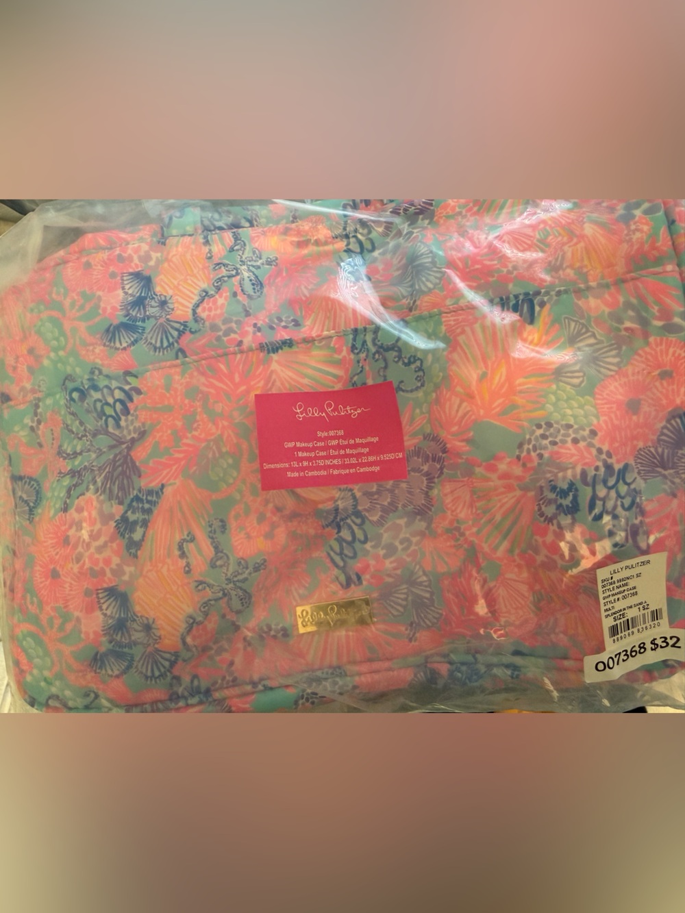 Lilly Pulitzer Pink, Aqua and Navy Coral Print Makeup Case